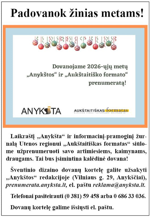 "Anykštos" prenumeratos dovanų kortelė