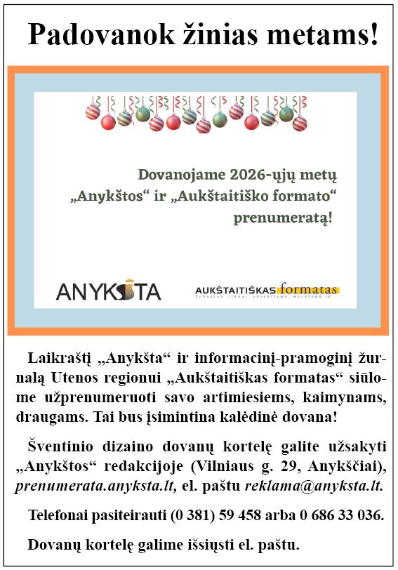 "Anykštos" prenumeratos dovanų kortelė
